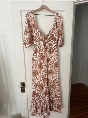 Anthropologie Tiered Maxi Dress Terracotta Floral Size Medium